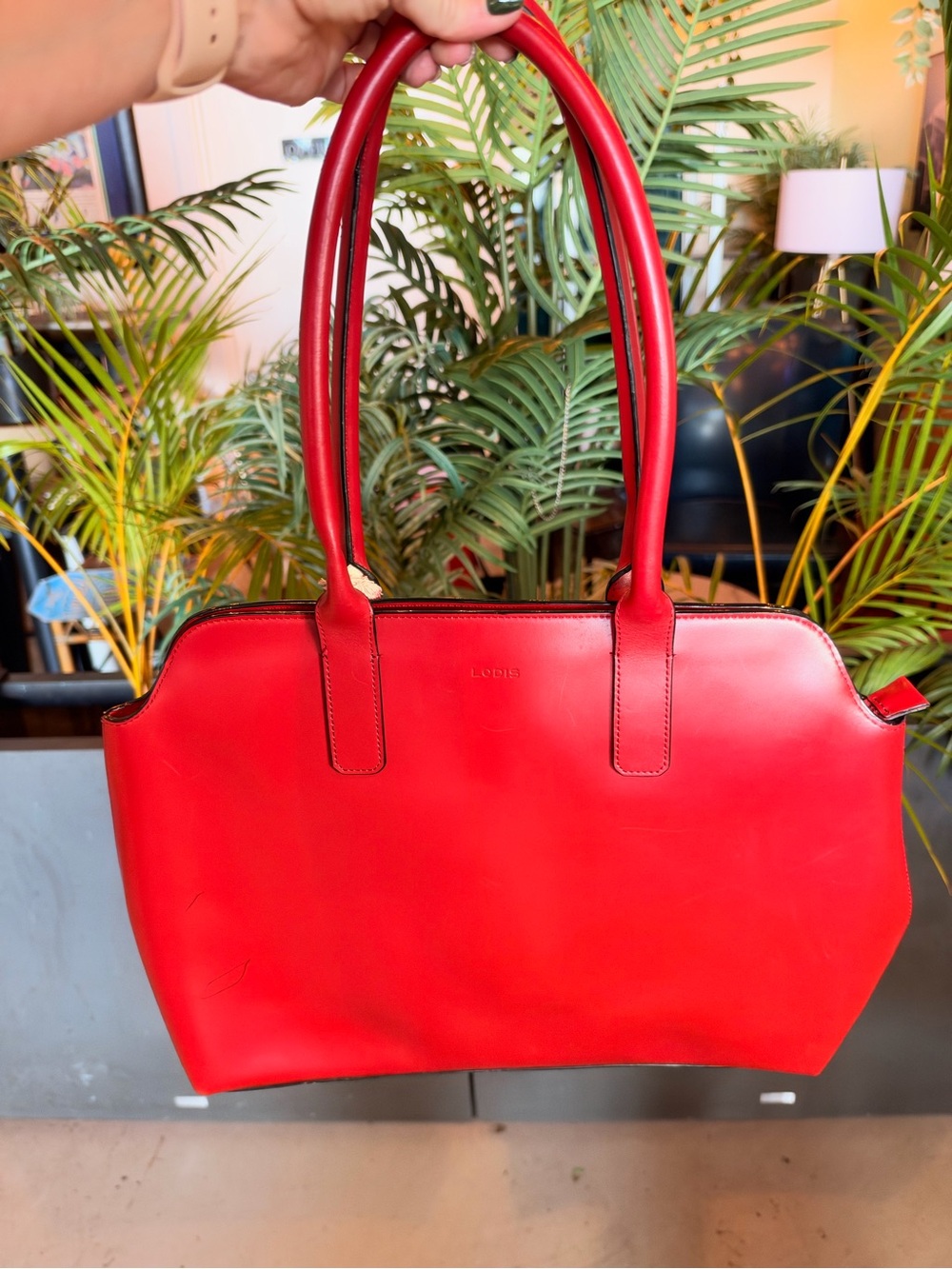 Lodis Vibrant Red Leather Shoulder Tote